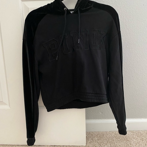 PINK VS Suede lined Hooded Sweater Pant Set Black XS - Picture 2 of 12